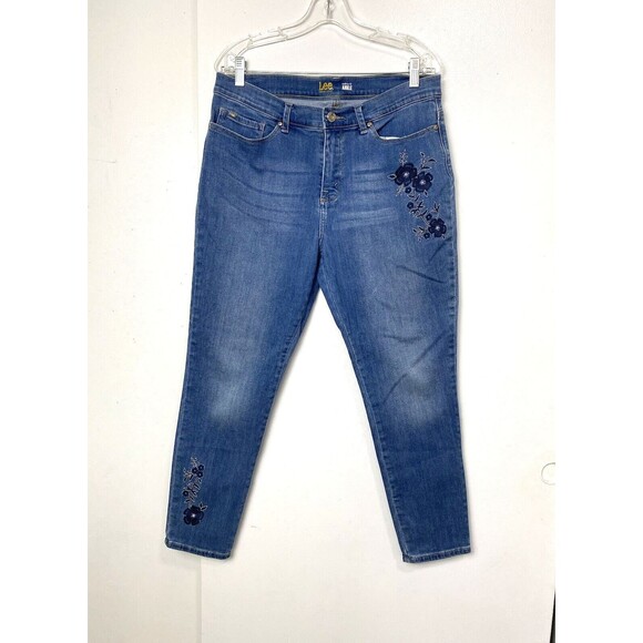 Lee Jeans Womens Sculpting Slim Fit Jeggings High Rise Embroidered Blue Size 30 - Picture 1 of 13